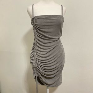 Ruched Tie Side Party Dress Sleeveless Silver Grey Women’s Medium - New
